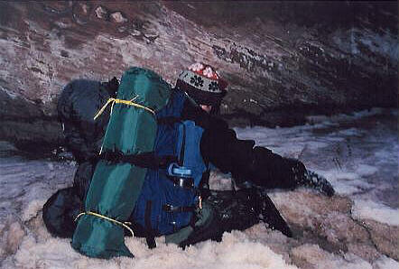 Kevin trying to get on top of the ice at the Confluence.