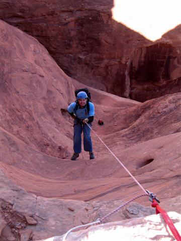 Nick North on the final rappel in Granary Canyon
