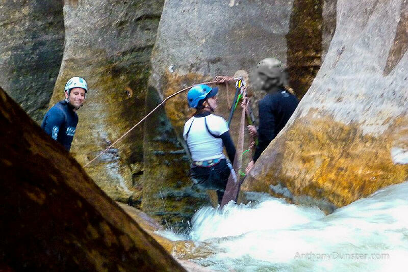 Keyhole Falls, the most difficult obstacle at high water.