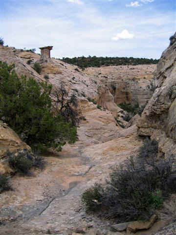 Approach canyon, note the hoodoo on the left.