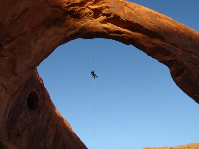 Rappelling from Corona Arch