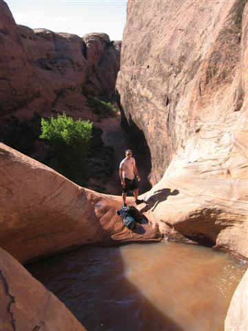 Justin at second swim and first rappel.