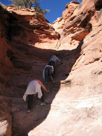 Stormy, Sierra and Shauna climb the dry fall.