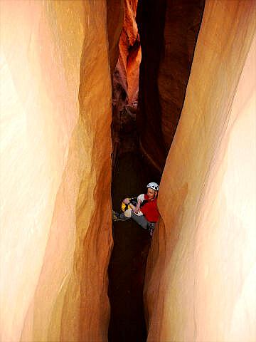 Tom Talboys downclimbs Slideanide