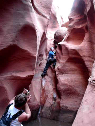 The exit is to climb up the main fork of Warm Springs. This is the crux obstacle.