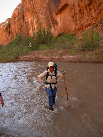 Jane Arhart hiking up canyon,