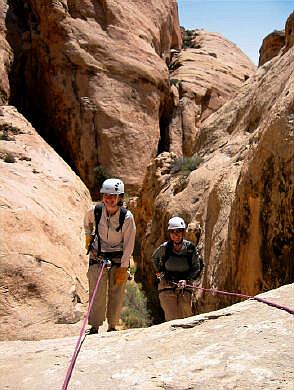 Sisters Katie and Wendy on dual rappels