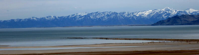 Stansbury Island looking towards the Wasatch Mountains.