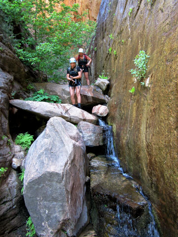 Sierra and Shauna in Mystery Canyon Zion NP.