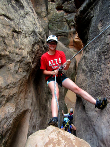 Stormy Burrows on rappel in Yankee Doodle.